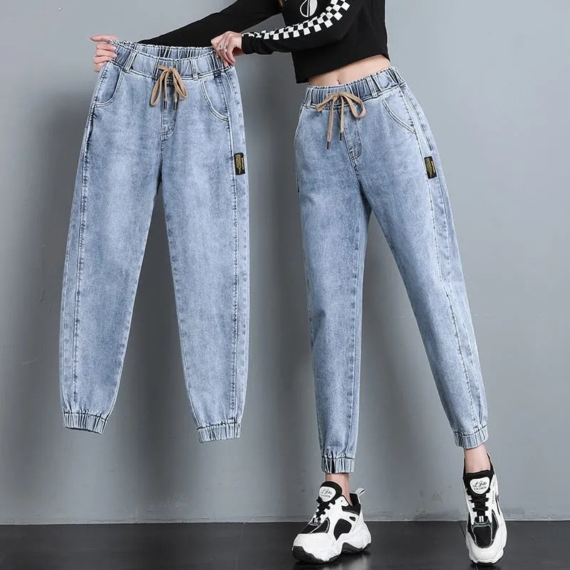 Elastic Waist Harem Jeans Pants Women Large Size Jeans Vintage ...