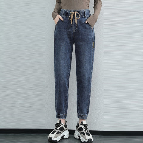 Elastic Waist Harem Jeans Pants Women Large Size Jeans Vintage