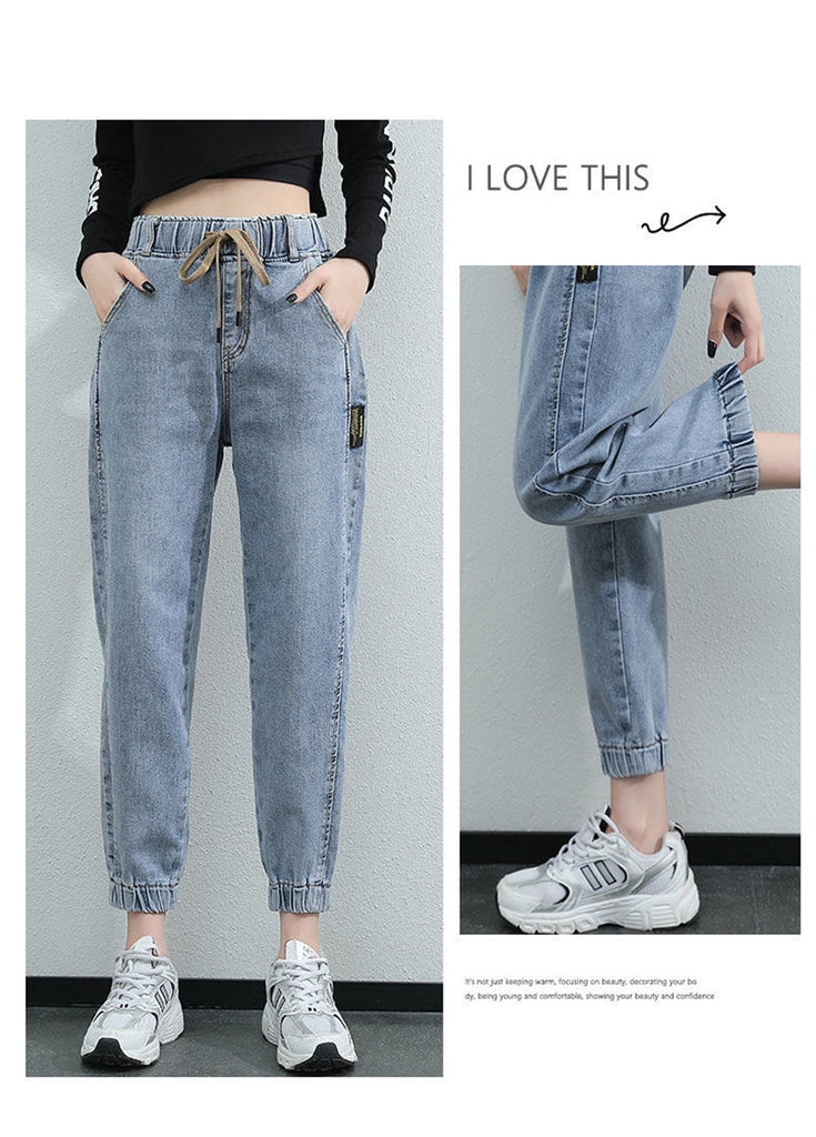 Elastic Waist Harem Jeans Pants Women Large Size Jeans Vintage ...