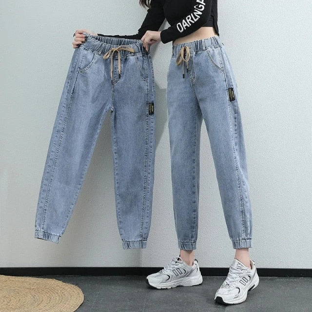 Elastic Waist Harem Jeans Pants Women Large Size Jeans Vintage ...