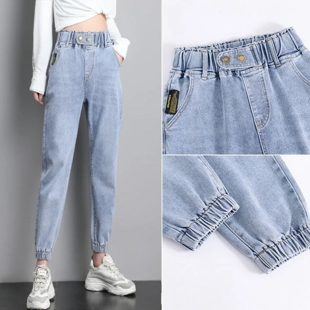 Elastic Waist Harem Jeans Pants Women Large Size Jeans Vintage