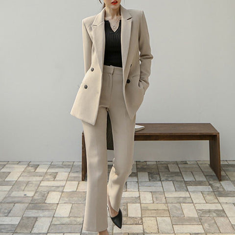 Office Lady Two Pieces Set Women Vintage High Quality Blazer