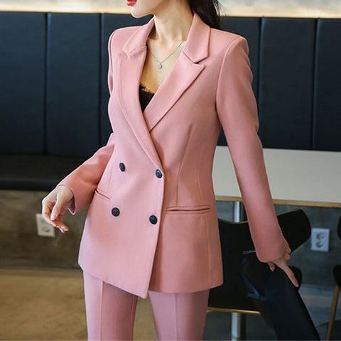 Office Lady Two Pieces Set Women Vintage High Quality Blazer