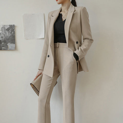 Office Lady Two Pieces Set Women Vintage High Quality Blazer