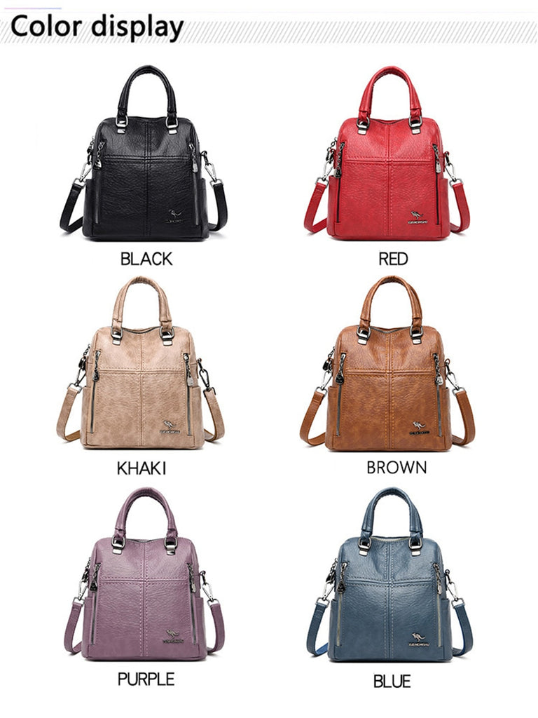 Leather Backpack Women Shoulder Bags Multifunction Travel Backpack ...
