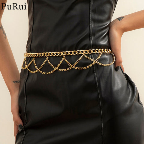 Multilayer Chain Belts for Women Metal Waist Chain Body