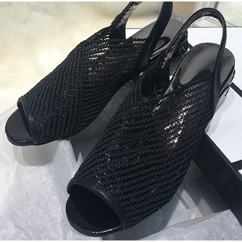 Women‘s Sandals 2021 Thick Heel Peep Toe Summer Shoes Mesh Breathable