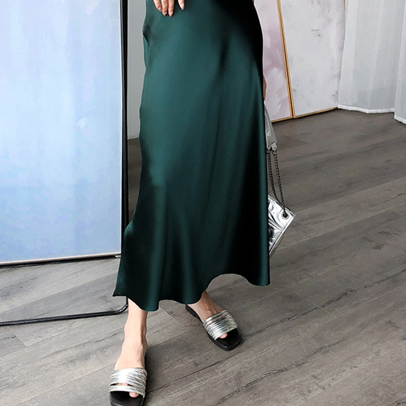 Silk Satin High Waisted Skirt Women A-Line Elegant Skirts – lastrafashion