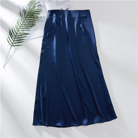 Silk Satin High Waisted Skirt Women A-Line Elegant Skirts