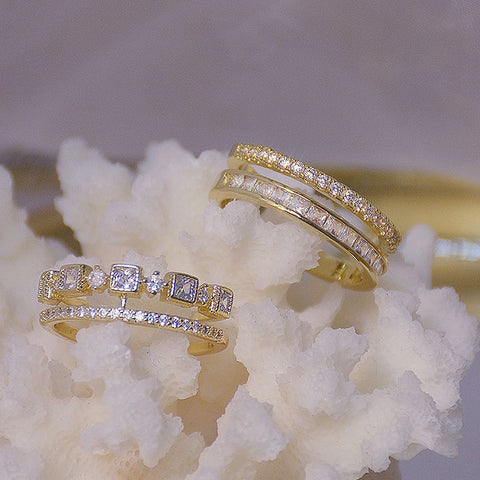 Double Layer Pave Inlaid CZ Open Ring