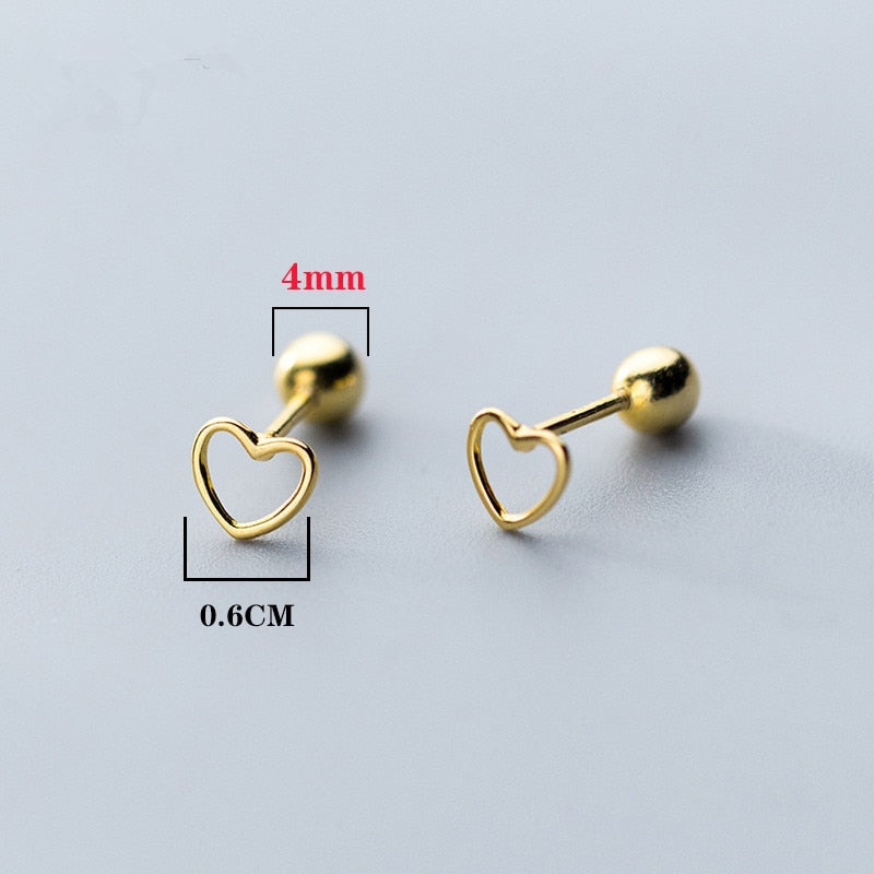 Sterling Silver Jewelry Cute Small Simple Hollow Love Heart Stud Earrings