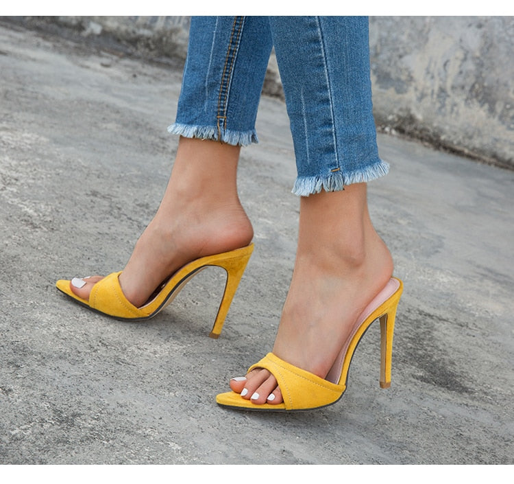 Slippers Pointed toe Strappy Mule High Heels Sandals Slides