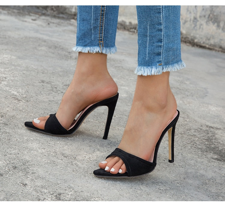 Slippers Pointed toe Strappy Mule High Heels Sandals Slides