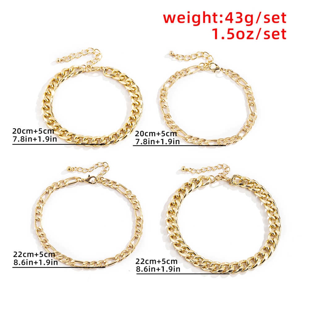 4Pcs/Set Kpop Miami Curb Aluminium Chain Anklets On Foot = Sandals Jewelry