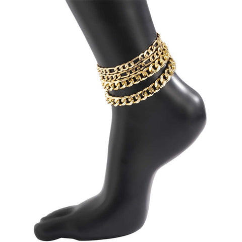 4Pcs/Set Kpop Miami Curb Aluminium Chain Anklets On Foot = Sandals Jewelry