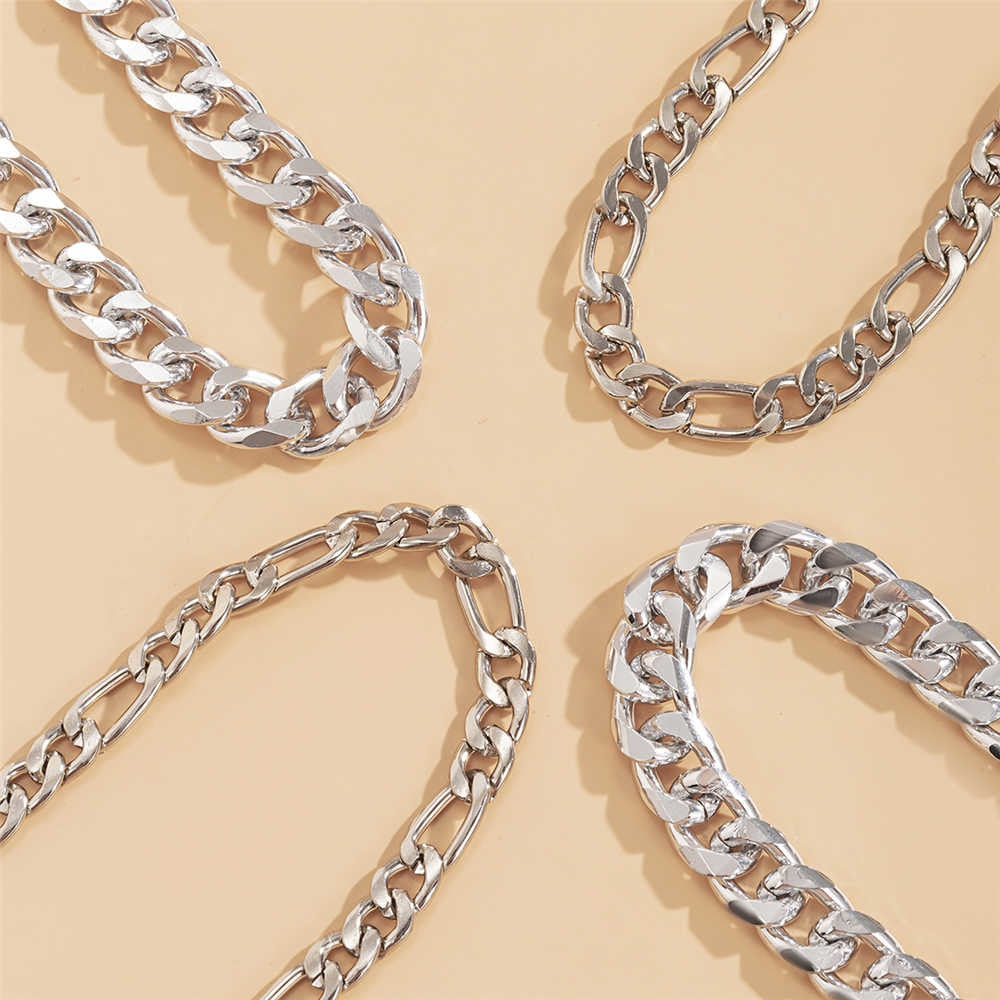 4Pcs/Set Kpop Miami Curb Aluminium Chain Anklets On Foot = Sandals Jewelry