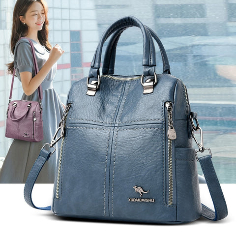 Leather Backpack Women Shoulder Bags Multifunction Travel Backpack