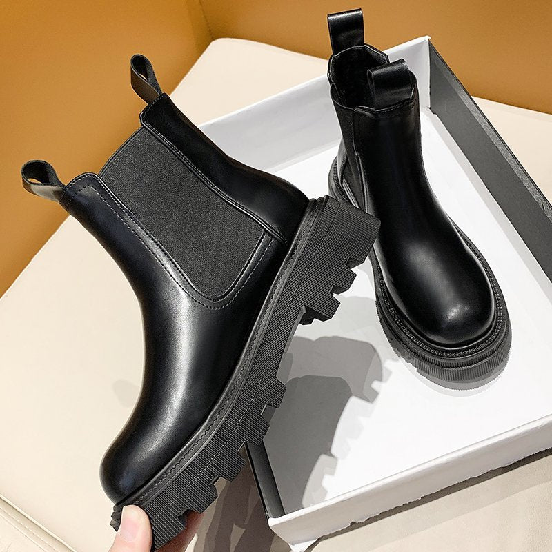 Chelsea Boots Women Platform Brown Black Beige White Ankle Boots