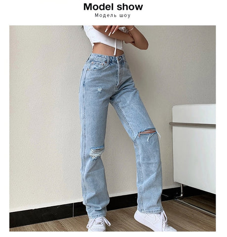 Pants Female Jeans Large Size Boyfriend Jean High Waist Ripped Jeans