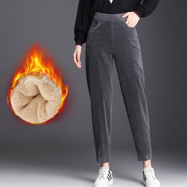 Plush Thick Casual Pants  Corduroy Warm Pants