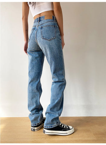 Mom Jeans Straight Pants Washed Loose High Waist Plus Size Casual Boyfriends