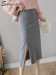 Warm Knit Midi Long Pencil Skirt Women Style Mid-Length