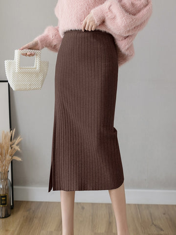 Warm Knit Midi Long Pencil Skirt Women Style Mid-Length