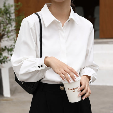 Style Formal Women White Shirts Turn-Down Collar Blouse Tops