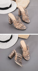 Print Slippers Sandals Women Open toed Block Heel slippers
