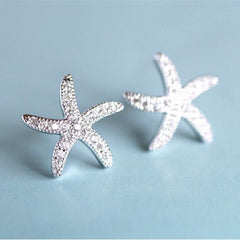 Sterling Silver Jewelry  Micro-embedded Crystal Starfish Earrings