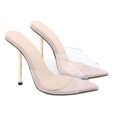 Transparent PVC Slippers Women Pointed Toe Metal Stiletto High Heels