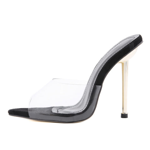 Transparent PVC Slippers Women Pointed Toe Metal Stiletto High Heels