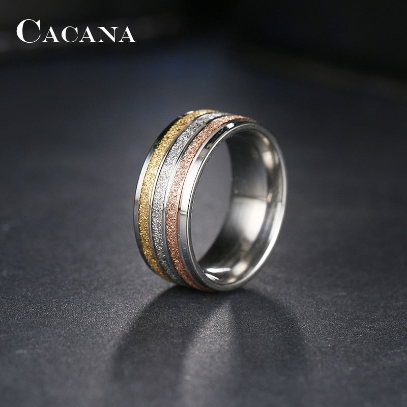 Stainless Steel Ring Three Colors Lines Trendy Fashion Sense Rings