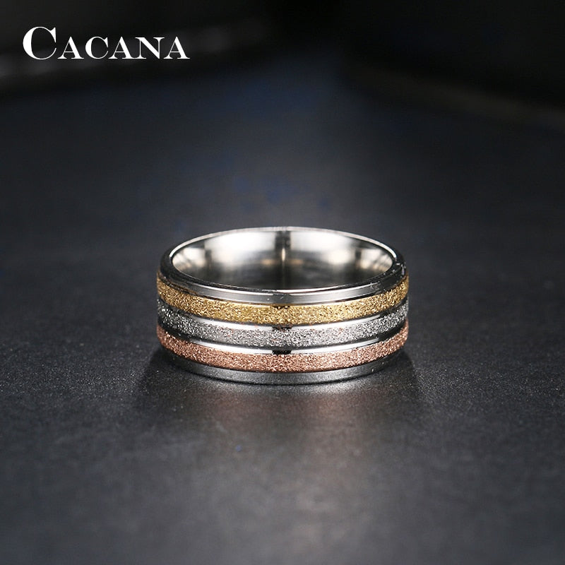 Stainless Steel Ring Three Colors Lines Trendy Fashion Sense Rings