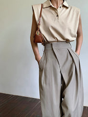 Straight Loose Wide Leg Mop Trousers High Waist Casual Baggy