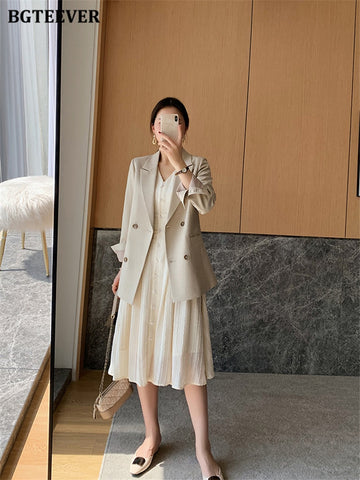 Trousers Suits Long Sleeve Double Breasted Female Women Set