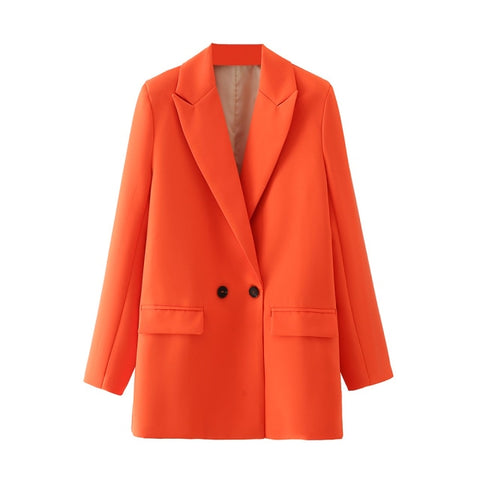 Women Chic Office Lady Double Breasted Blazer Vintage Coat Fashion Notched Collar