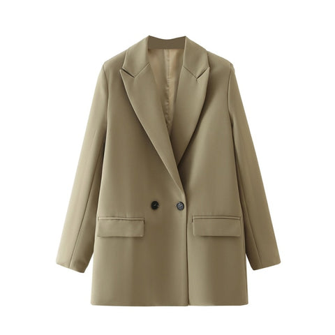 Women Chic Office Lady Double Breasted Blazer Vintage Coat Fashion Notched Collar