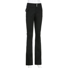 Slim Low Waist Flare Pants E-girl Vintage Pockets Solid