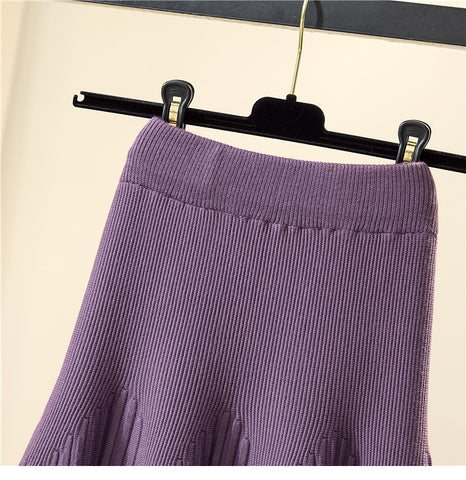 Warm Knitted Midi Long Pleated Skirt Women Style