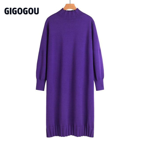Long Knit Maxi Sweater Retro Thick Warm Turtleneck Straight Dress