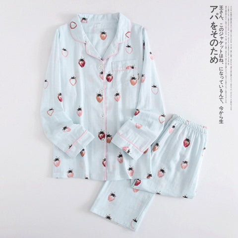 leaf pajama sets women 100% gauze cotton long sleeve casual sleepwear
