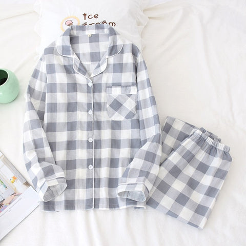 leaf pajama sets women 100% gauze cotton long sleeve casual sleepwear