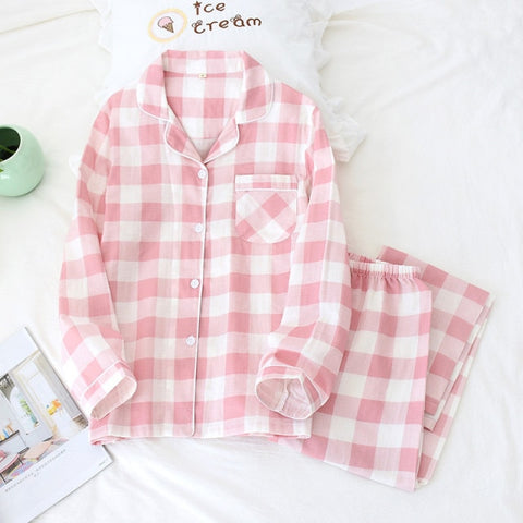 leaf pajama sets women 100% gauze cotton long sleeve casual sleepwear