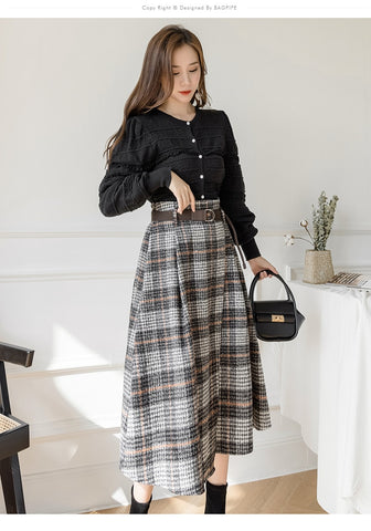 Warm Midi Long Skirt Style Irregular Plaid Mid-Length