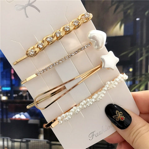 1Set Handmade Pearls Hair Clips Pin f Fashion Geometric Flower