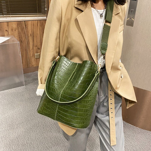 Fashion Women'S Shoulder Bucket Bag Crocodile Pattern Bags