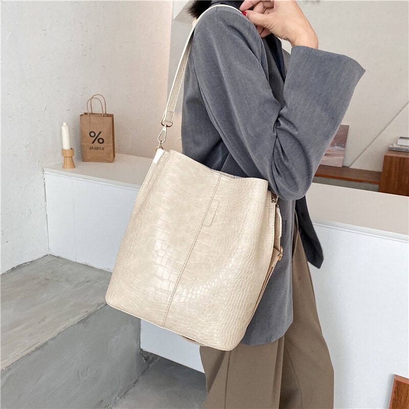 Fashion Women'S Shoulder Bucket Bag Crocodile Pattern Bags