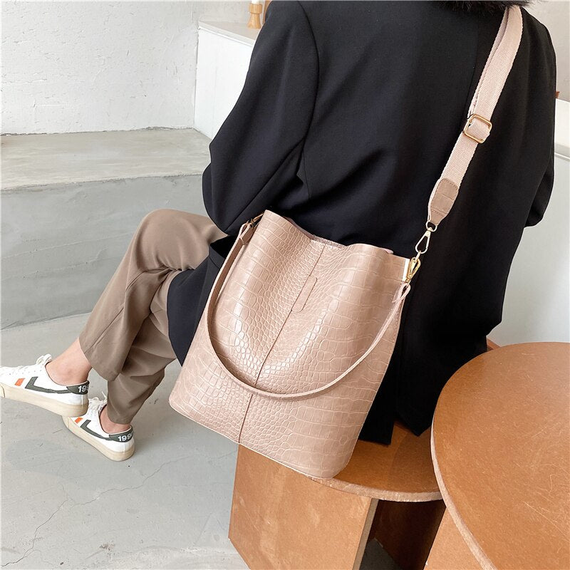 Fashion Women'S Shoulder Bucket Bag Crocodile Pattern Bags