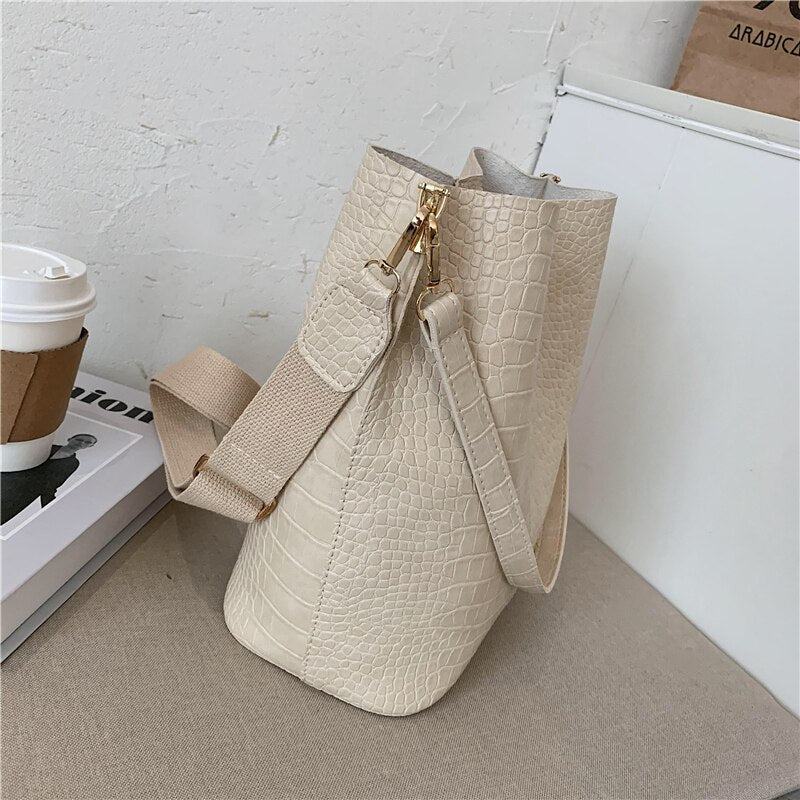 Fashion Women'S Shoulder Bucket Bag Crocodile Pattern Bags